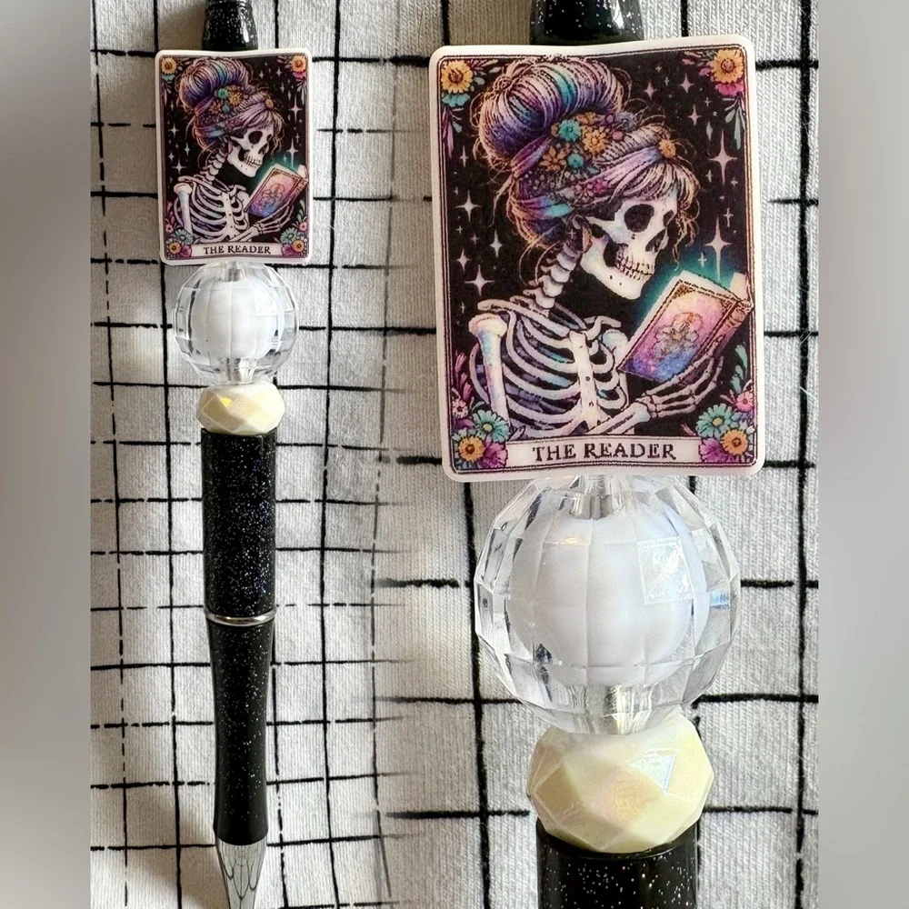 The Reader Tarot Card Skeleton Hand Beaded Ink Pen